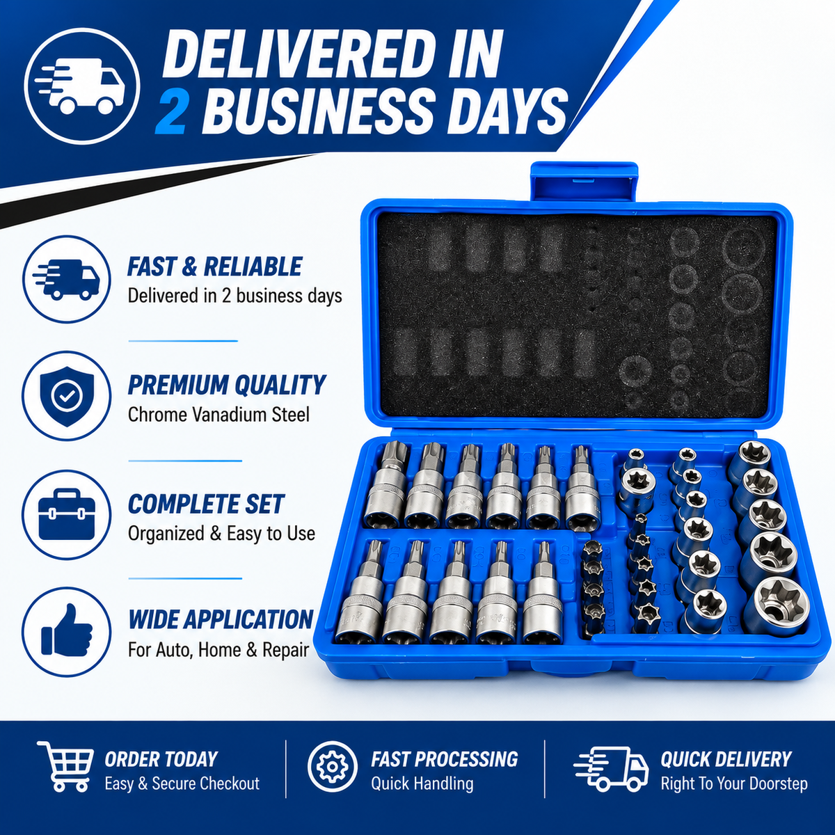 34pcs Torx Star Socket & Bit Set Male Female E & T Sockets Torx Bits with Case