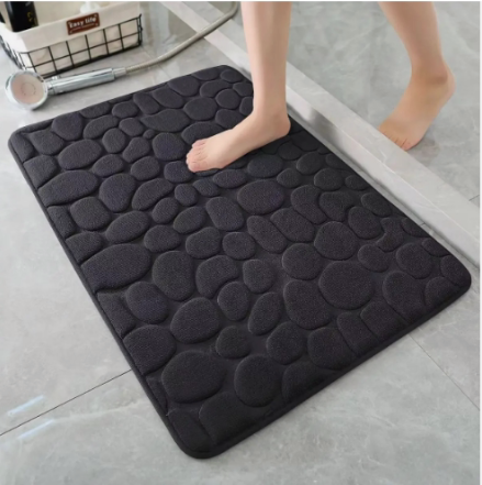 3D Non Slip Bathroom Mat Cobblestone Bath Rug Quick Dry Absorbent Washable Floor