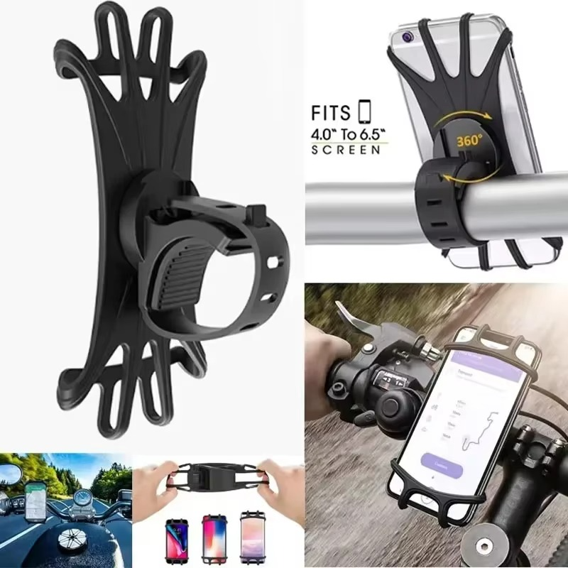 360 Rotatable Mobile Phone Bicycle Motorcycle Holder Bike Safe Bracket Silicone Support Silicone Pull Type For All Phone Stand