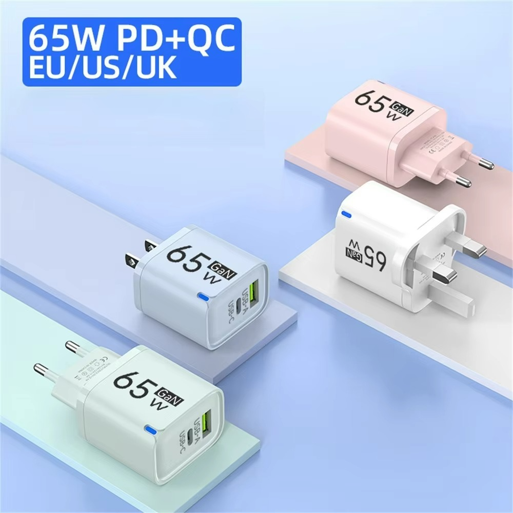 USB 65W GaN Charger PD Quick Charge 3.0 Type C Fast Charging Travel Charger EU/US/UK Adpter For iPhone Samsung Xiaomi For Phone