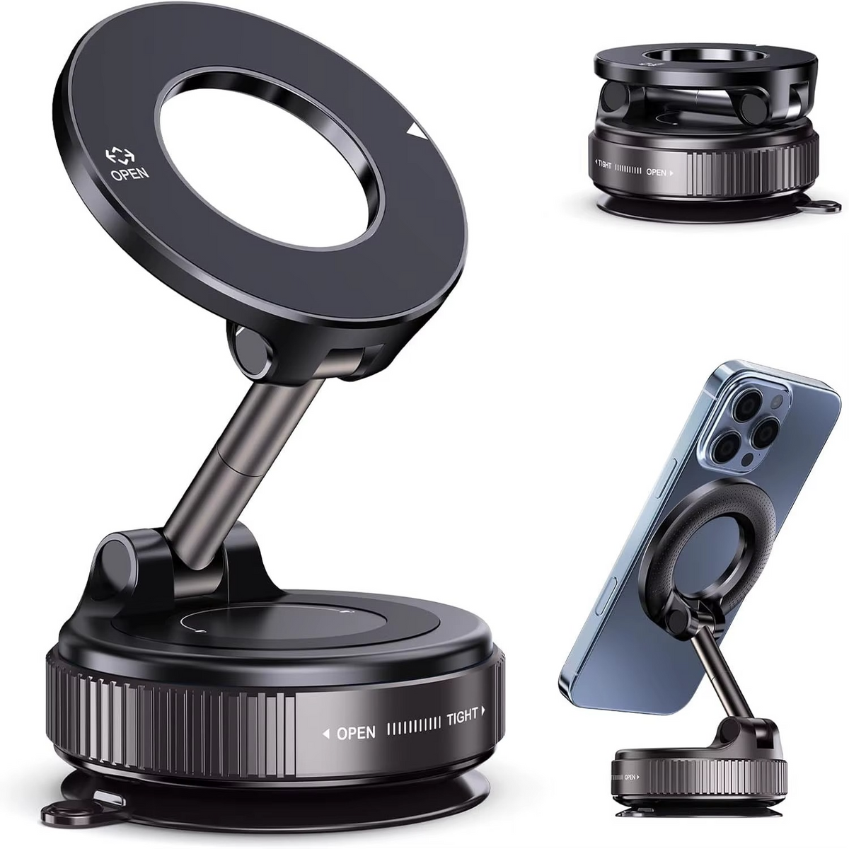 Magnetic Suction Cup Phone Mount for Magsafe 360° Adjustable Magnetic Car Phone Holder Pocket Size Foldable Car Mount