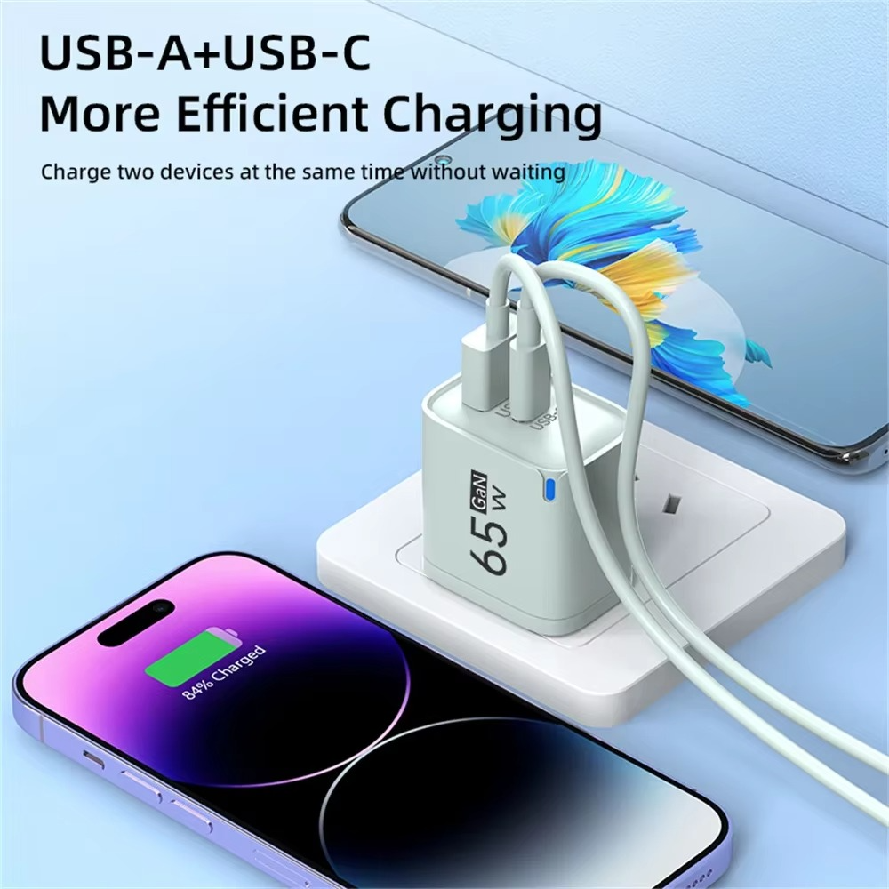USB 65W GaN Charger PD Quick Charge 3.0 Type C Fast Charging Travel Charger EU/US/UK Adpter For iPhone Samsung Xiaomi For Phone