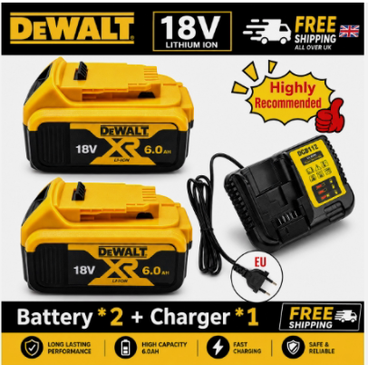 18V 6.0Ah Li-Ion Battery 2 Pack + Charger for DeWALT XR Tools UK Free Shipping
