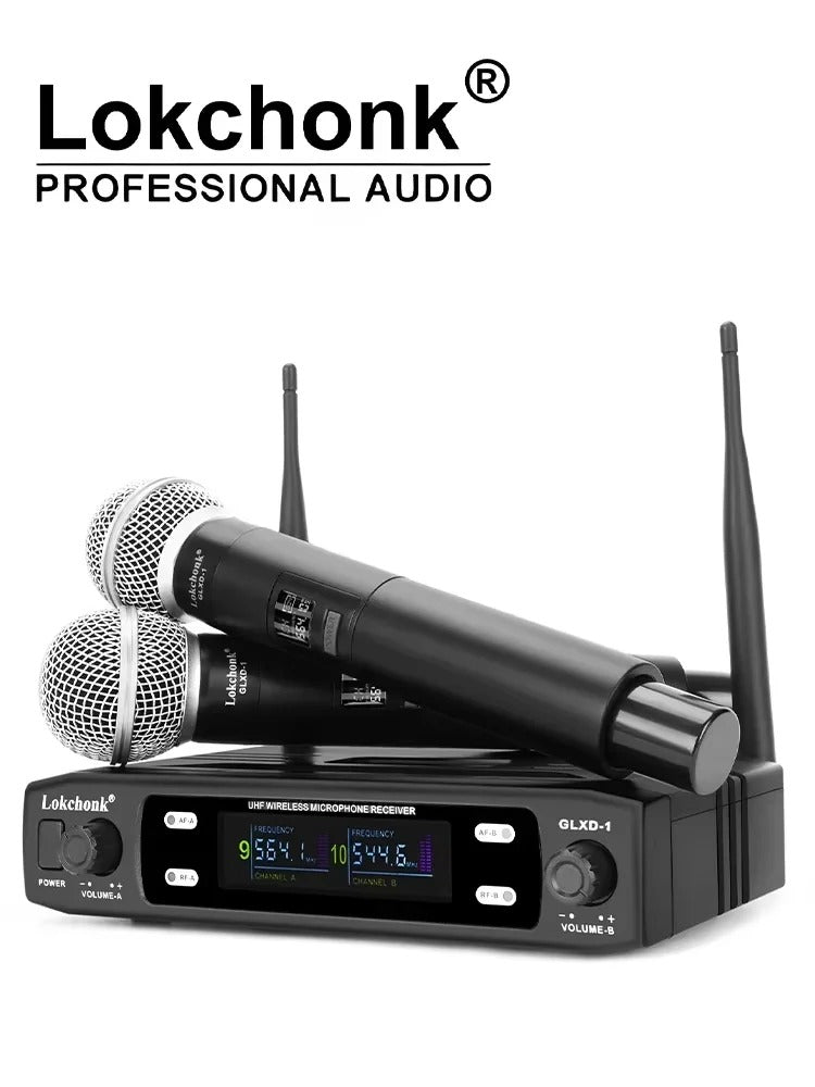 GLXD1 Wireless Microphone system Dual Channel UHF Fixed Frequency Cordless Handheld Dynamic Mic For Karaoke Party Church