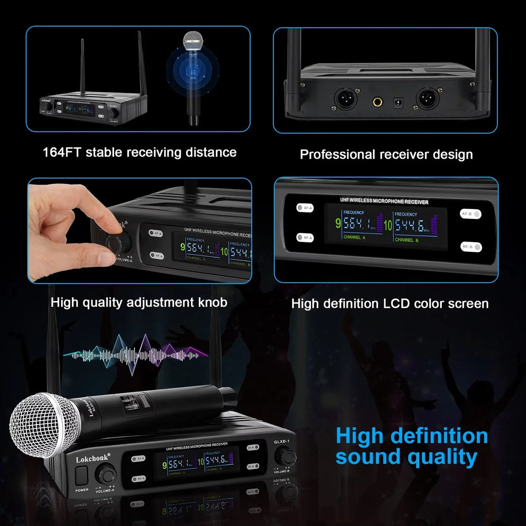 GLXD1 Wireless Microphone system Dual Channel UHF Fixed Frequency Cordless Handheld Dynamic Mic For Karaoke Party Church