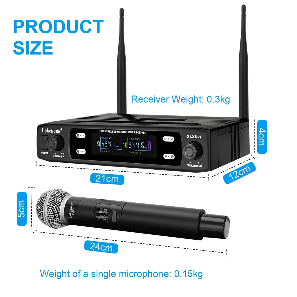 GLXD1 Wireless Microphone system Dual Channel UHF Fixed Frequency Cordless Handheld Dynamic Mic For Karaoke Party Church