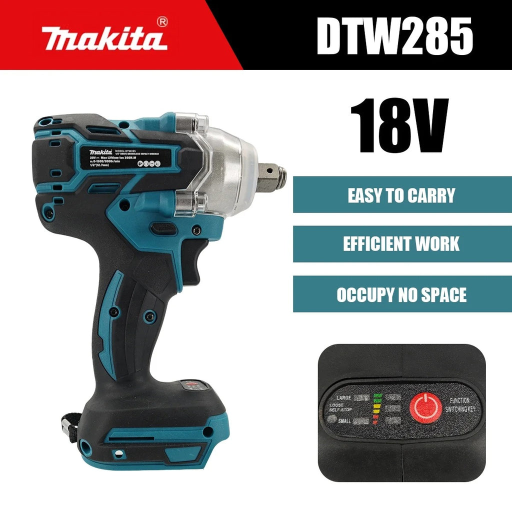 Makita DTW285 Brushless Electric Screwdriver 280N.m 1/2" Socket Rechargeable Drill Driver Compatible with Makita 18V Battery