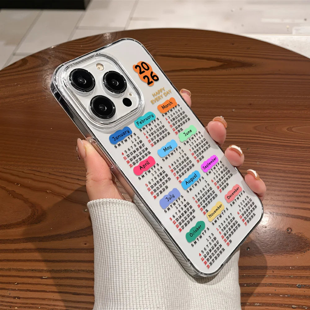 Luxury 2026 Calendar Transparent Soft Acrylic Phone Case For iPhone 17 16 Pro Max 11 13 15 14 12 Air Shockproof Bumper Cover