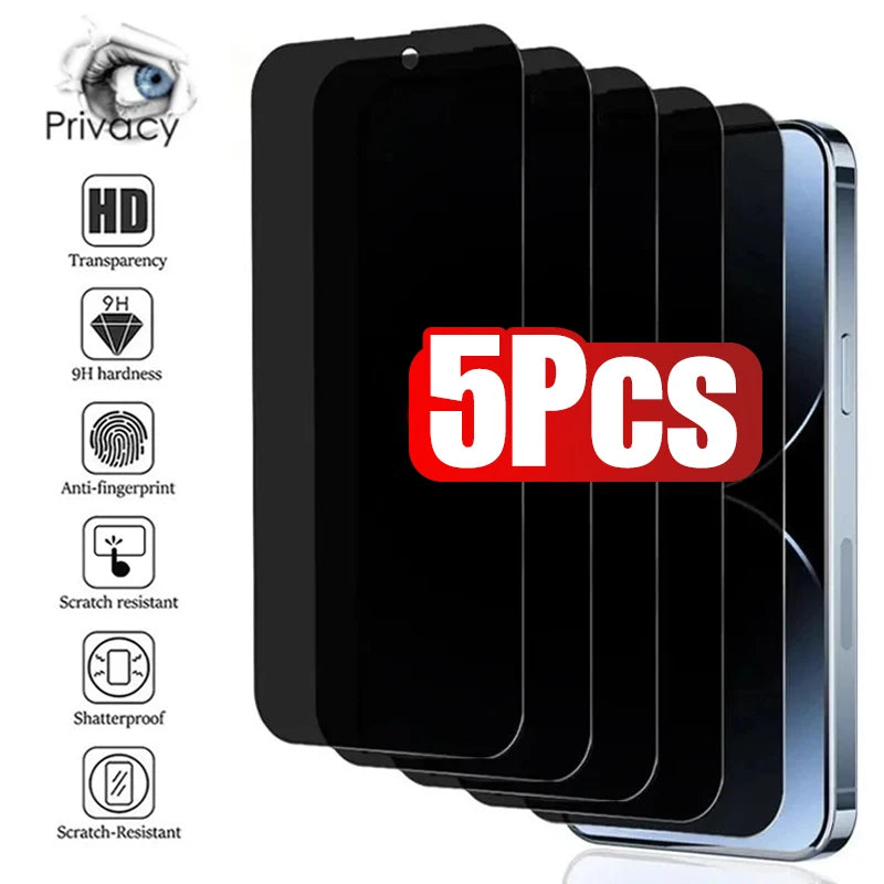 5Pcs Full Cover Anti Spy Screen Protector for iPhone 17 16 12 13 14 15 PRO MAX 14 Plus Tempered Glass Privacy 15 Plus 16 Pro Max