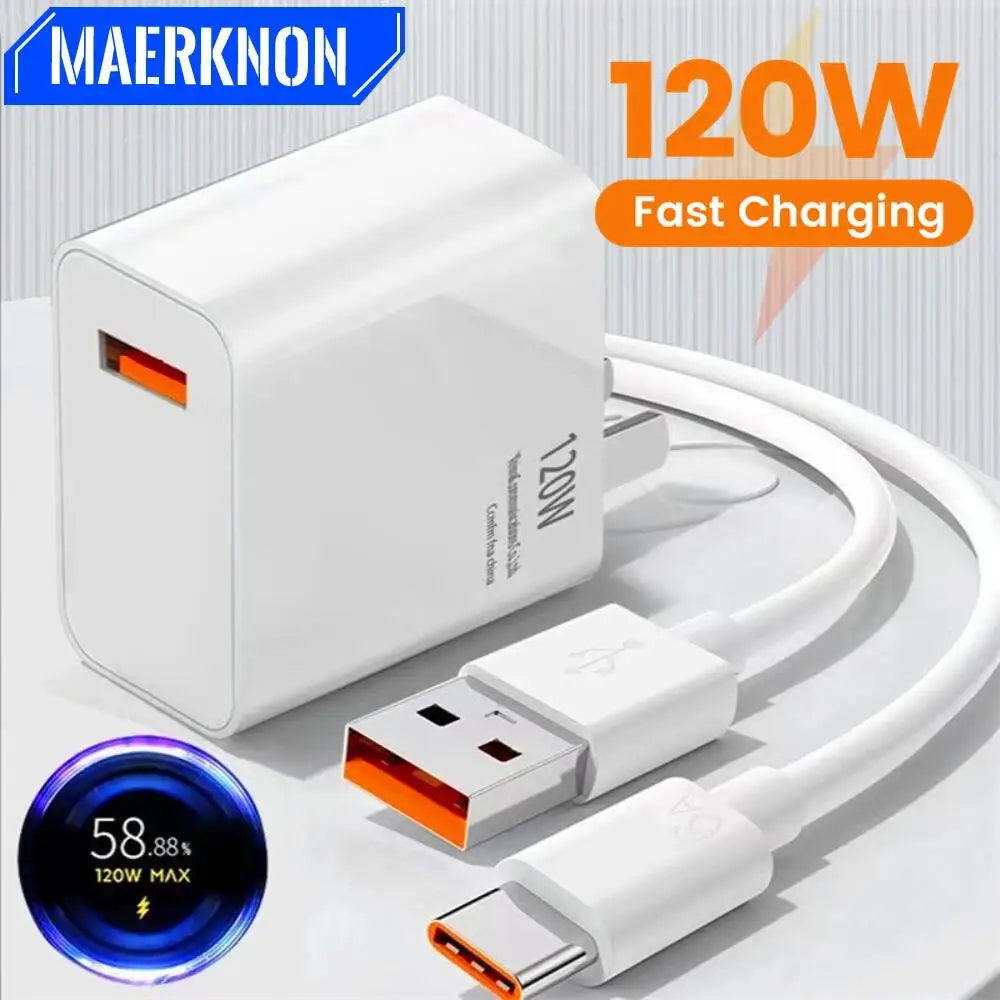 120W GaN USB Charger QC 3.0 EU/US Plug Phone Charger Adapter Type C Cable For iPhone Samsung Xiaomi Fast Charging Wall Charger