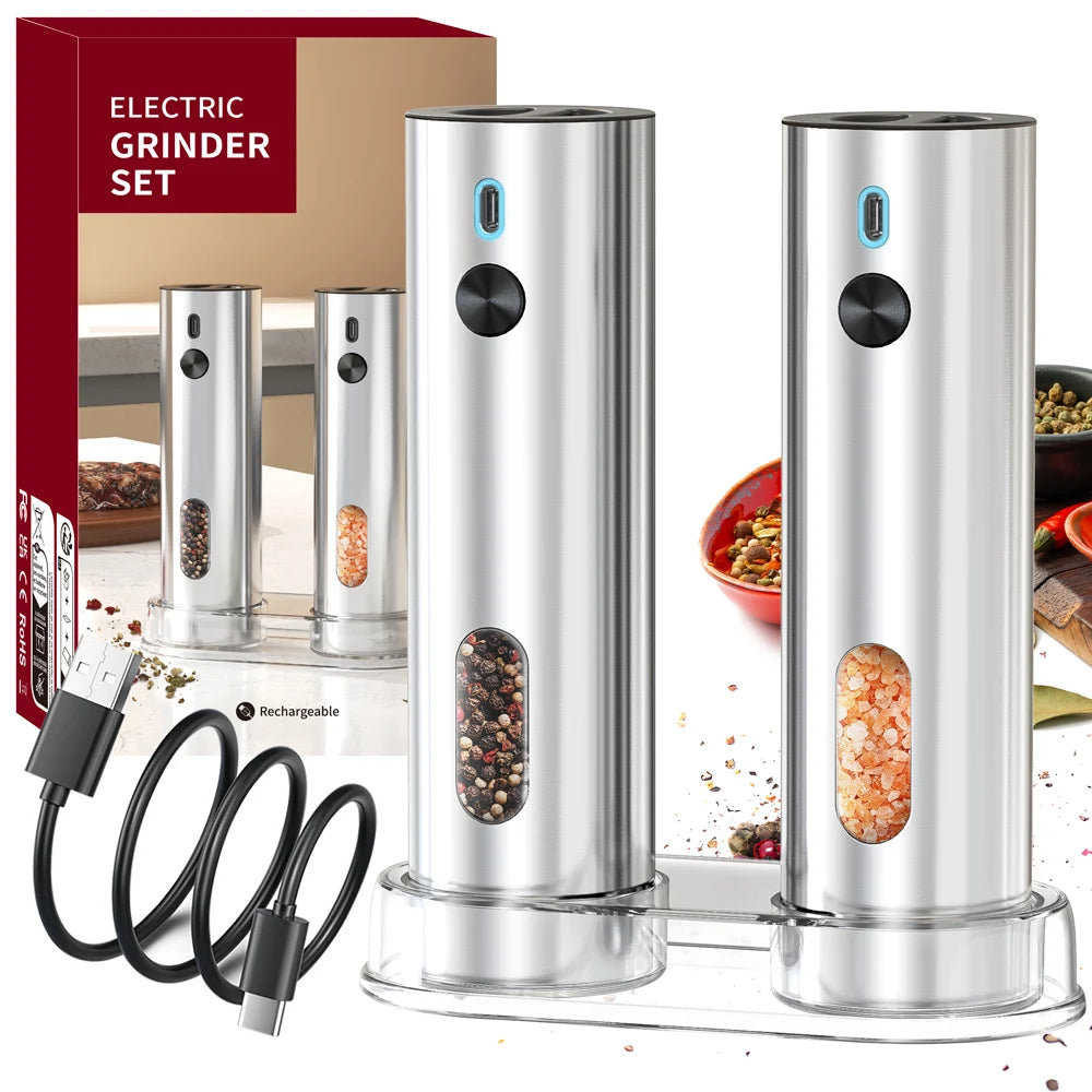 USB Rechargeable Electric Salt And Pepper Grinder with Base Charging Automatic Salt Pepper Grinder Spice Mill For Home Kitchen