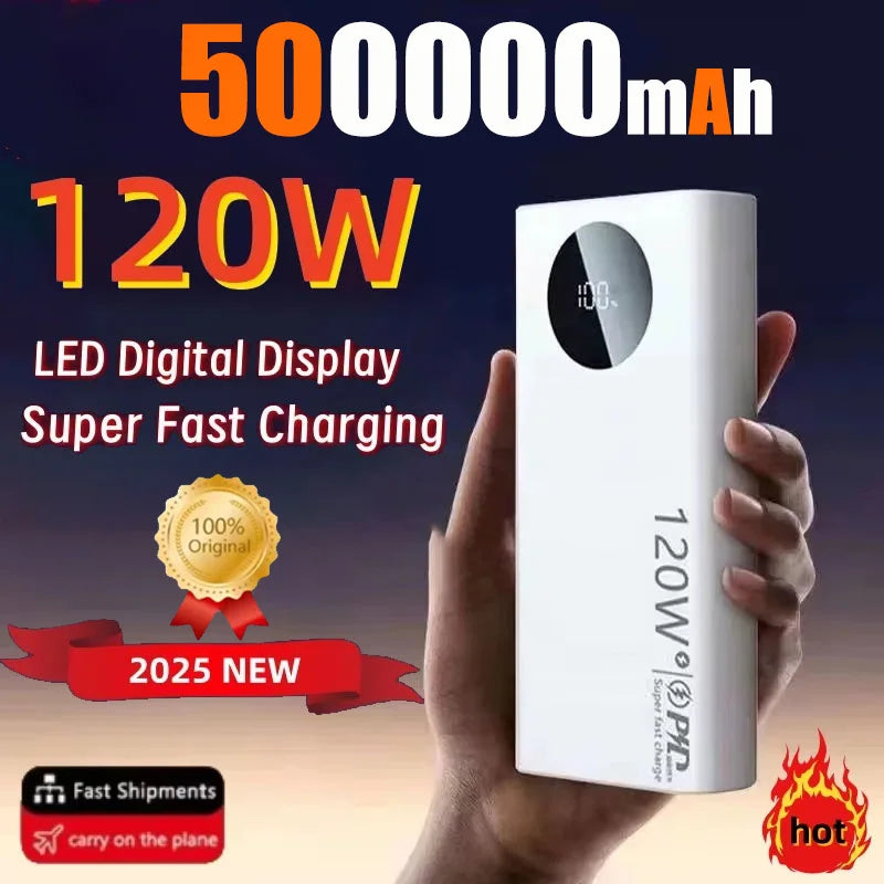 500000mAh High Capacity Power Bank 120W Fast Charging Powerbank Portable Battery Charger For iPhone Samsung Huawei Xiaomi 2026