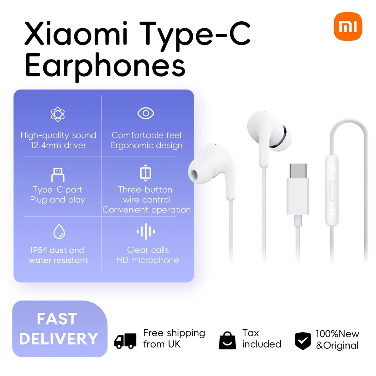 Original Xiaomi Type-C In-Ear Earphones – Wired Headset for Redmi & POCO Smartphones