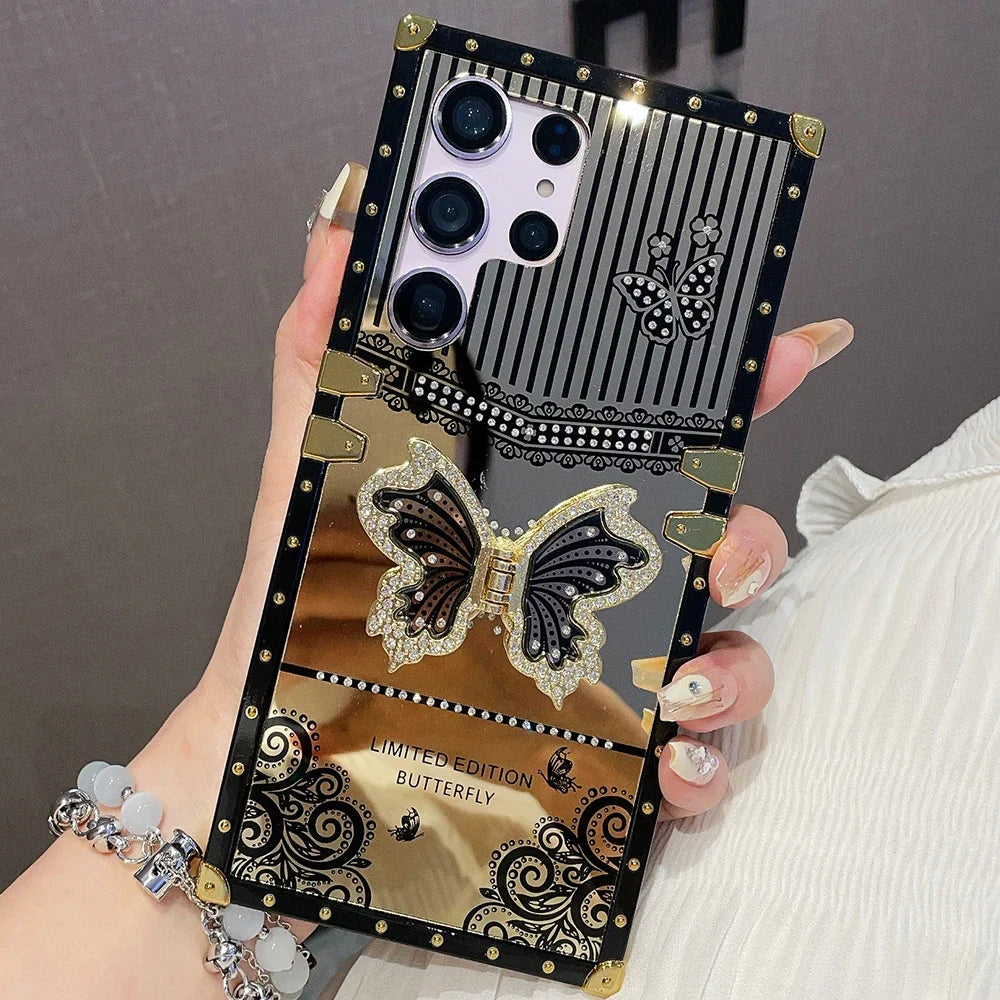 Luxury Plating Butterfly Bracket Diamond Phone Case – Samsung S25 | S24 Ultra | S23 Plus | S22 | A56/A36/A26/A16/A06/A55/A35/A25/A15/A05