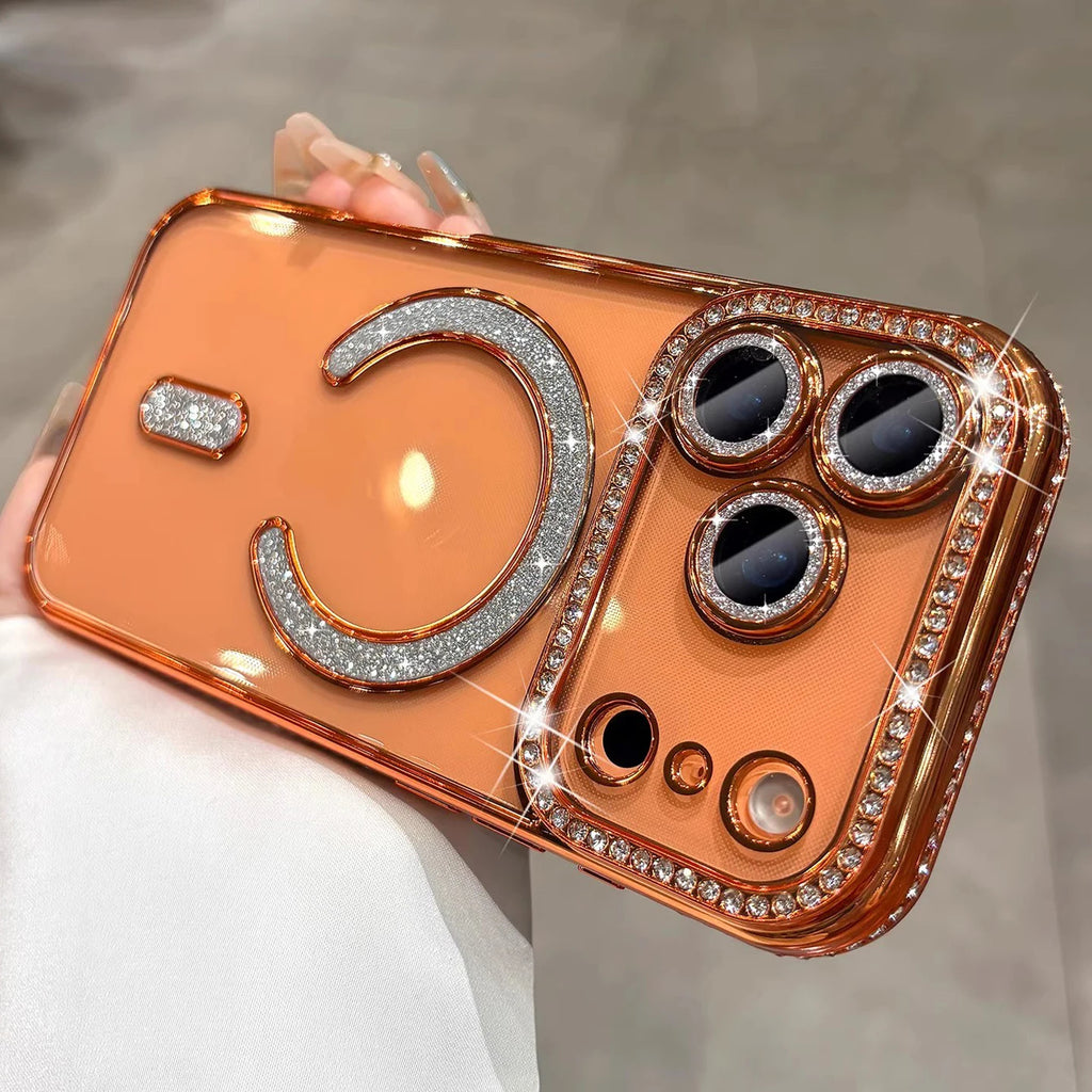 Luxury Bling Crystal Lens Film for Magsafe Case for iPhone 17 Pro Max 17 Air Magnetic Wireless Charging Clear Cover for iPhone17