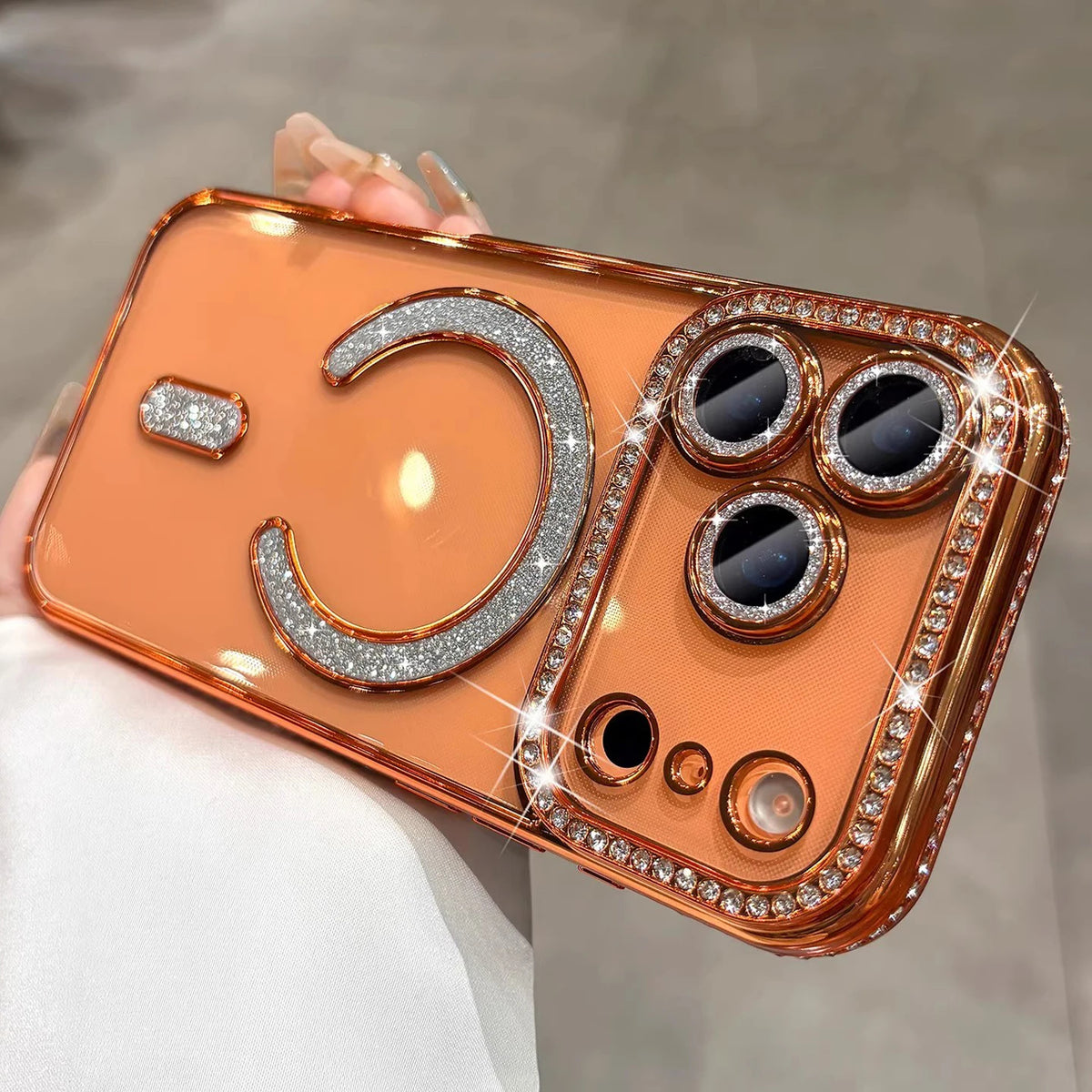 Luxury Bling Crystal Lens Film for Magsafe Case for iPhone 17 Pro Max 17 Air Magnetic Wireless Charging Clear Cover for iPhone17