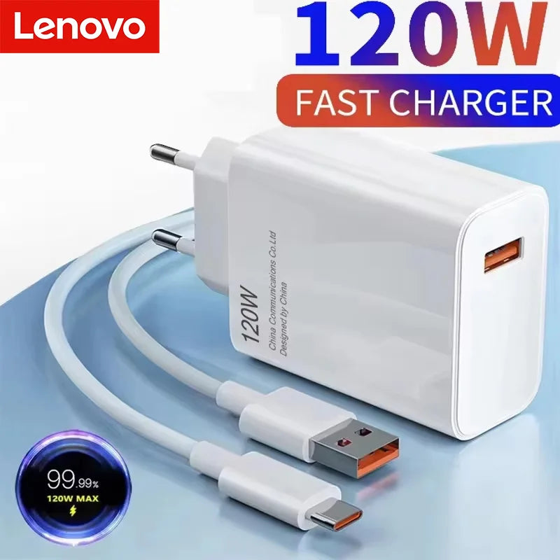 Lenovo 120W Ultra Fast Charging Phone Charger Quick USB to Type-C High-performance Adapter For iPhone Samsung Huawei