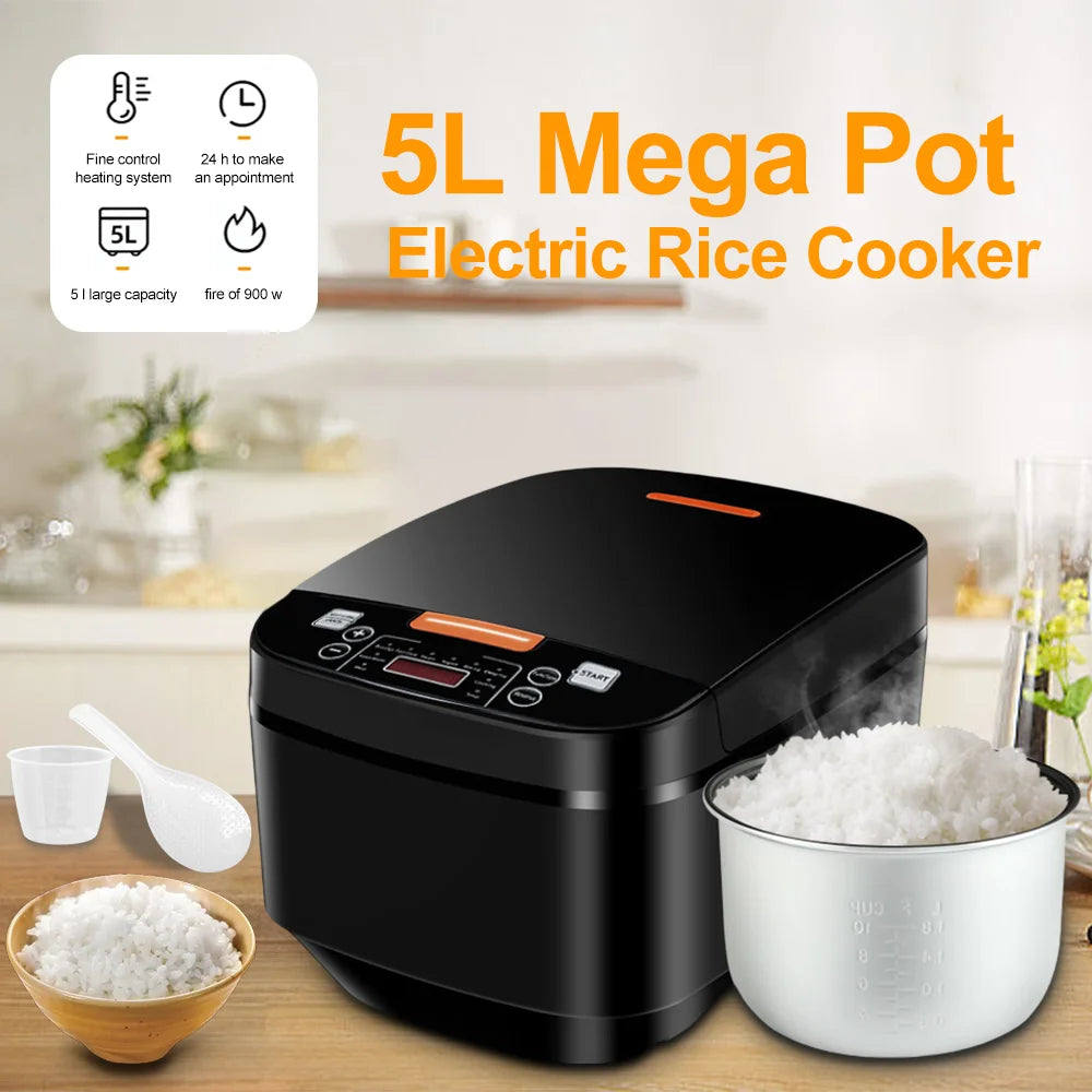 5L Electric Rice Cooker Multi-functional with Steamer Non-Stick Inner Pot 1000W 24H Keep Warm LCD Display for Home Kitchen