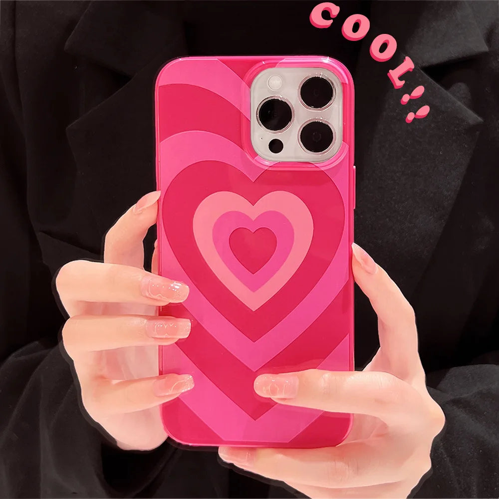 Cute Gradient Pink Sweet Love Heart Phone Case for iPhone 16 15 14 13 12 11 Pro Max Plus Soft Cover