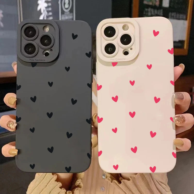 Black Love Heart Phone Case For iPhone 17 16 14 15 13 12 11 Pro Max X XR XS 7 8 15 16 Plus SE Shockproof Silicone Soft Cover