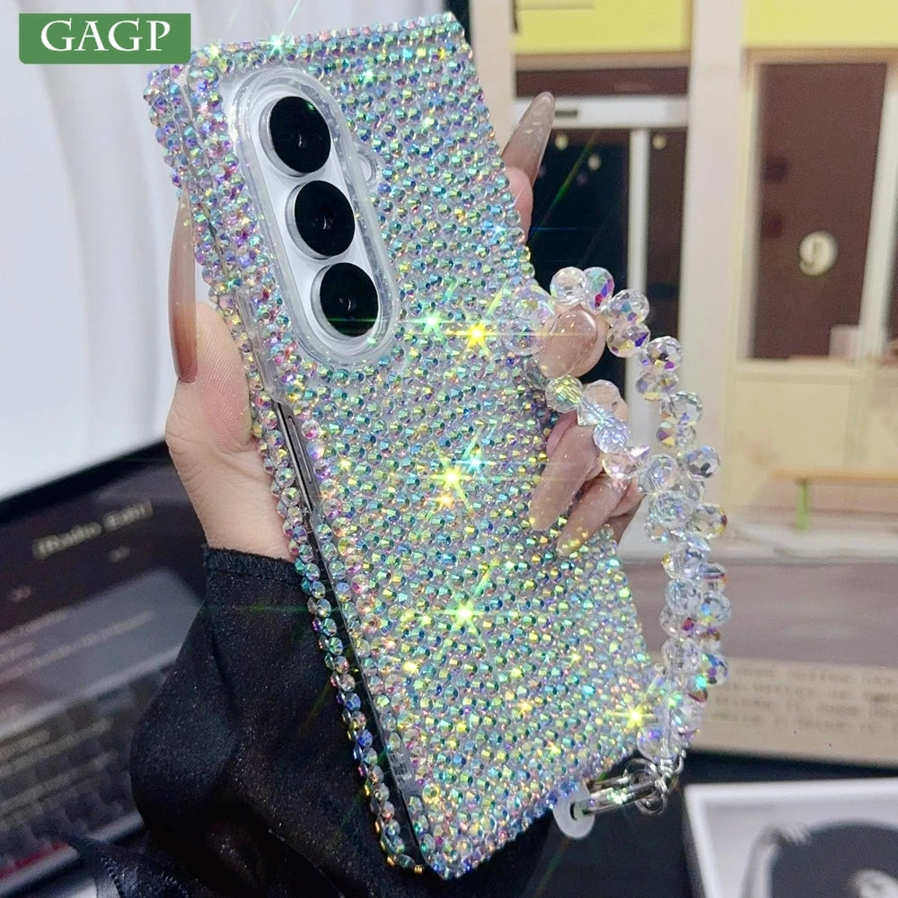 Luxury Full Glitter Diamond Bracelet Chain Phone Case For Samsung Galaxy Z Fold 7 Z Fold6 Z Fold5 ZFold4 ZFold3 Shockproof Cover