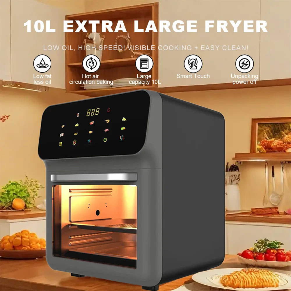 Visible Air Fryer Toaster Oven All-in-One 10L Digital Air Fryer Toaster Oven with Baking Sheet 10 Presets Guided Cooking