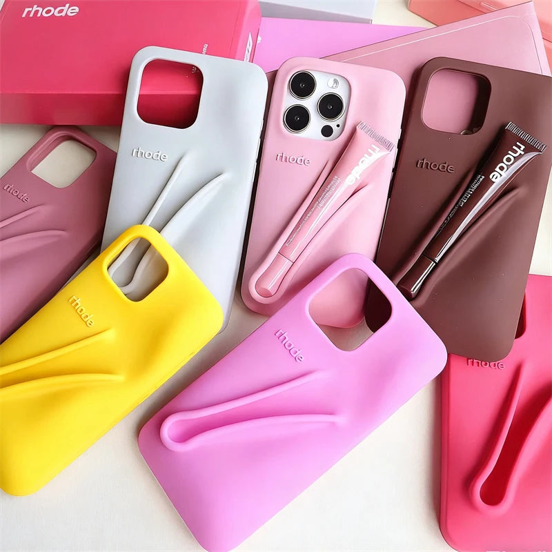 Makeup Brand Lemontini Dopamine Lip Gloss Case for iPhone 15 16 17 ProMax 12 13 14 Air Pro Max Plus Lipstick Holder Phone Cover