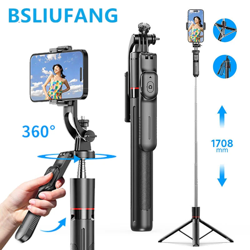 BSLIUFANG 2026 New 1.7M Wireless Selfie Tripod Foldable Stand For Action Cameras Smartphones Balance Steady Shooting Live