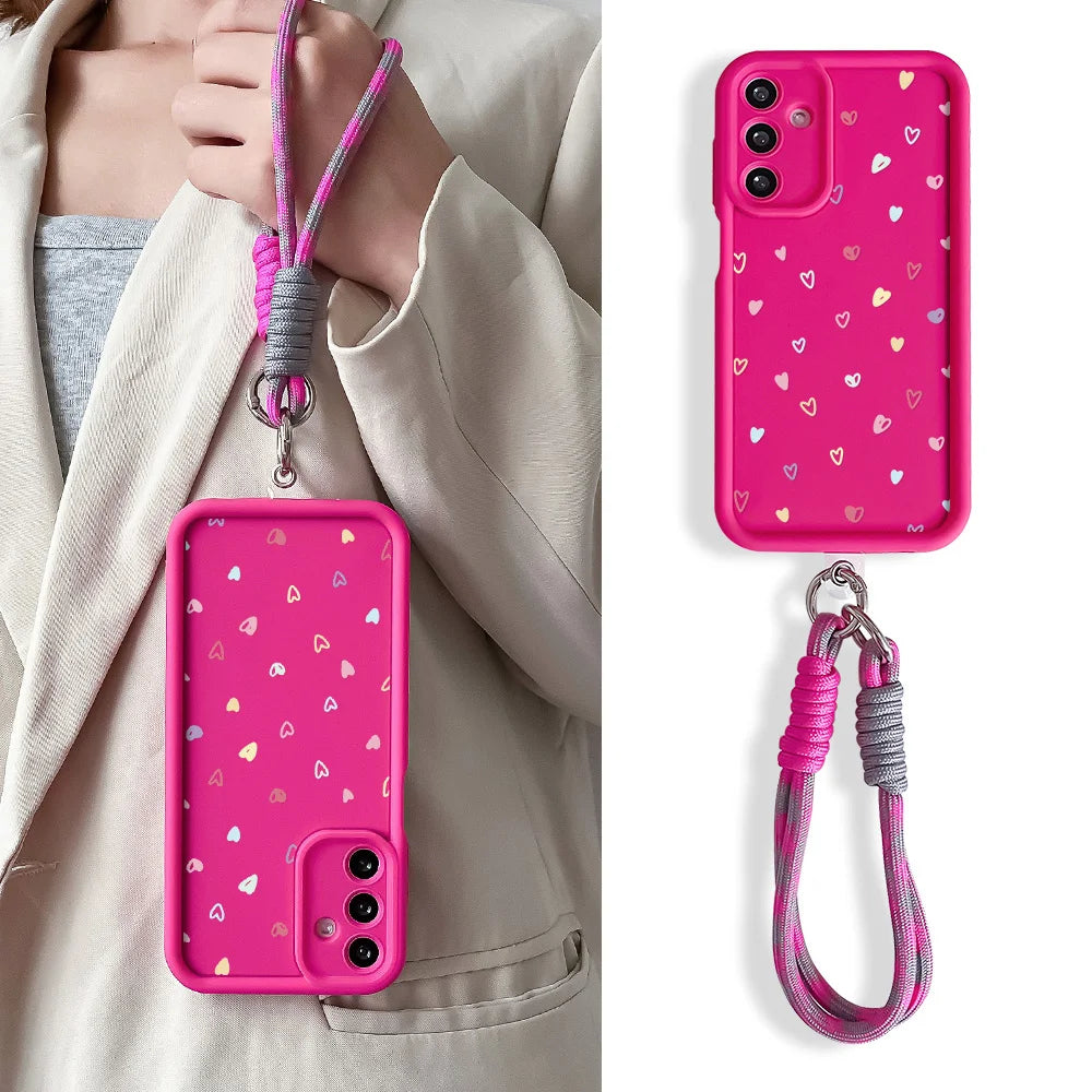 Colorful Heart Lanyard Case for Samsung A56 36 26 16 55 35 54 15 34 25 24 73 53 33 23 71 51 72 52 22 14 32 13 Wrist Chain Cover