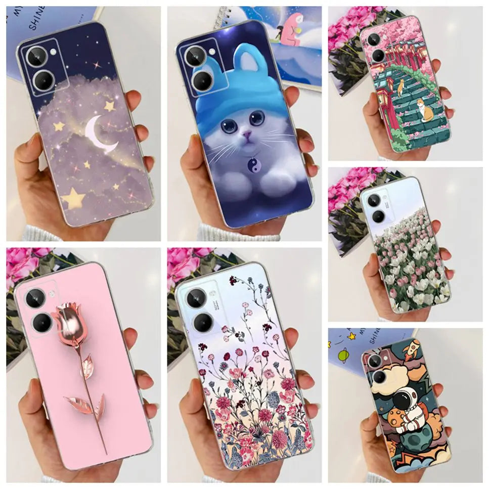 For Realme 10 4G RMX3630 Soft Silicone TPU Shockproof Phone Case For Realme 10 Cute Cartoon Pattern Bumper Protective Back Cover