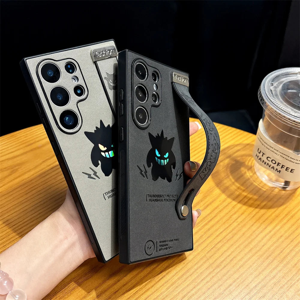 2026 Cartoon Gengar Wristband Leather Phone Case For Samsung Galaxy S25 S24 S23 S22 Ultra Plus Edge S25edge Shockproof Cover
