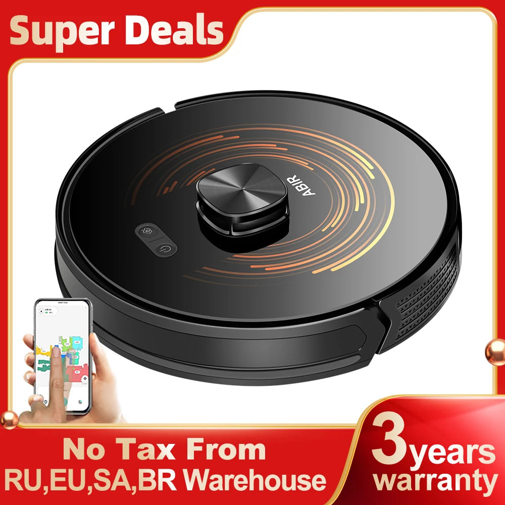 Robot Vacuum Cleaner ABIR X9,Laser Lidar,6500pa Suction,Multi-Floor Map,Dual UV Cleaing,APP Restricted Area,Smart Home Mop