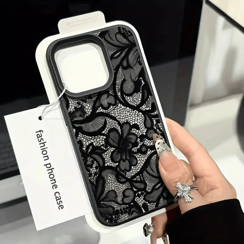 Black Lace Pattern Phone Case For iPhone 17 Pro Max 16 15 14 Plus 13 12 11 Pro Max 16E 17Air Shockproof Soft Cover