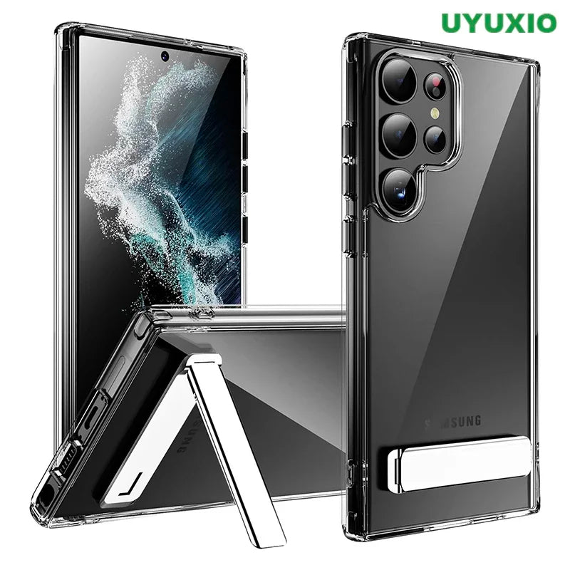 Kickstand Clear Mobile Phone Case for Samsung Galaxy S26 S25 Ultra Plus S24 S23 FE S22 Stand Cases Back Cover with Holder