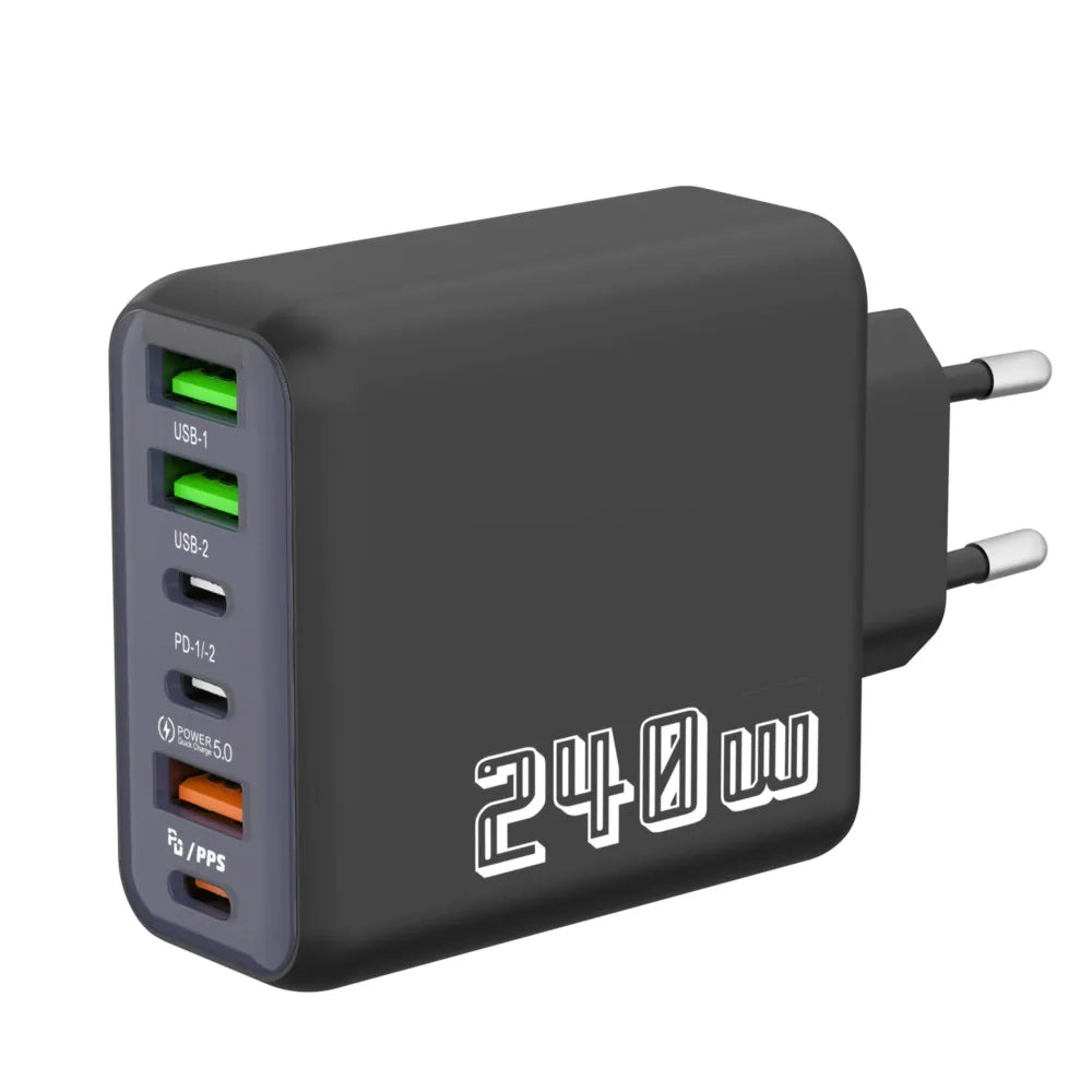 240W 6 Port USB C Charger Super Fast Charging PD3.0 USB C Type C Mobile Phone Charger For iPhone 17 16 pro Samsung Xiaomi ipad