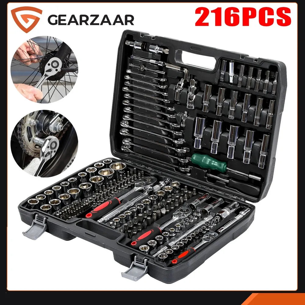 216PCS Socket Set 1/4 3/8 1/2" Spanner Drive Ratchet Wrench Mechanic Tool Kit