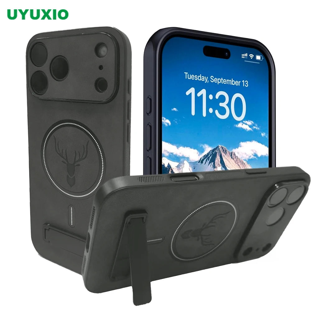 Magnetic Mobile Phone Case with Kickstand for iPhone 17 Pro Max 16 15 14 Plus 13 12 11 Stand Cases Back Cover with Holder