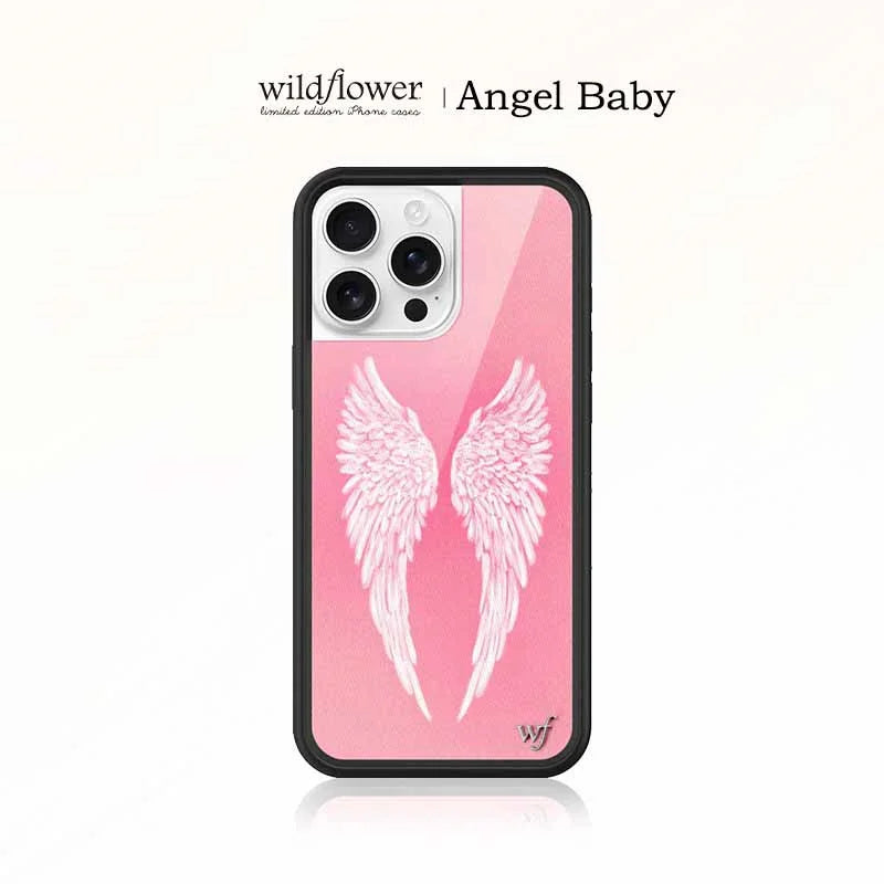 Wildflower INS Angel Baby Wings Cartoon Phone Case for iPhone 17 16 15 14 13 12 Pro Max Plus WF Lucky Girl Shockproof Back Cover
