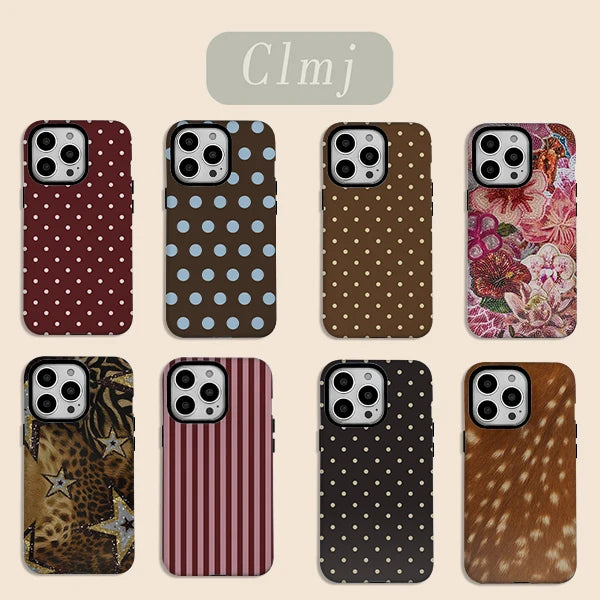 luxury Ins Brown Red Polka Dots Phone Case for iPhone 17 16 15 14 13 12 11 X XS XR XSMAX 7 8 Air Pro Max Plus Double-layer Cover