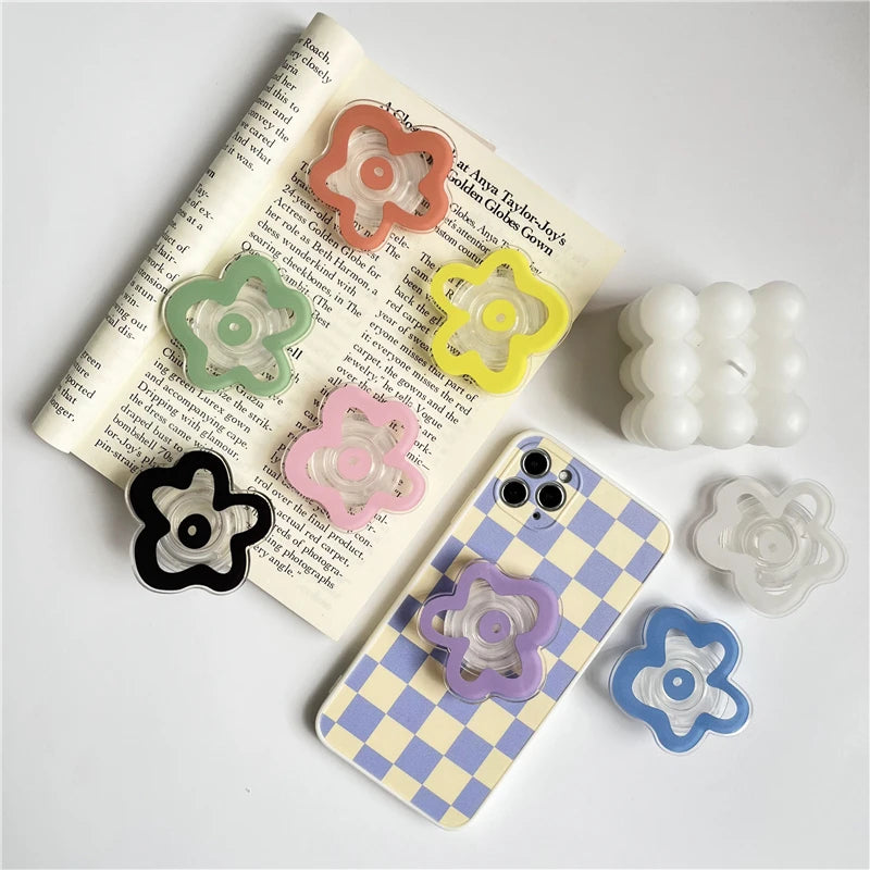 Cute Solid Color Flower Glossy Foldable Socket Pocket Grip Phone Holder for IPhone 17 Pro Max Griptok Finger Ring Stand Bracket