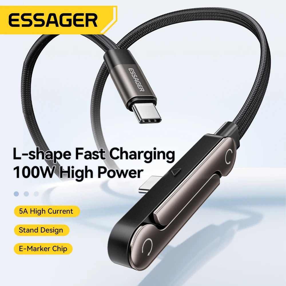 Essager 100W Elbowed USB Type-C Cable 100W For iPhone 17 16Pro Max Type C Cable for Macbook pro Fast Charge Wire for Huawei ipad