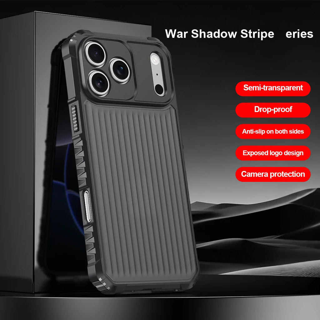 Luxury 2026 Airbag Striped For iPhone 17 16 15 14 Plus 13 12 11 Pro Max Soft Edged Black Men's Shock Resistant Protective Case