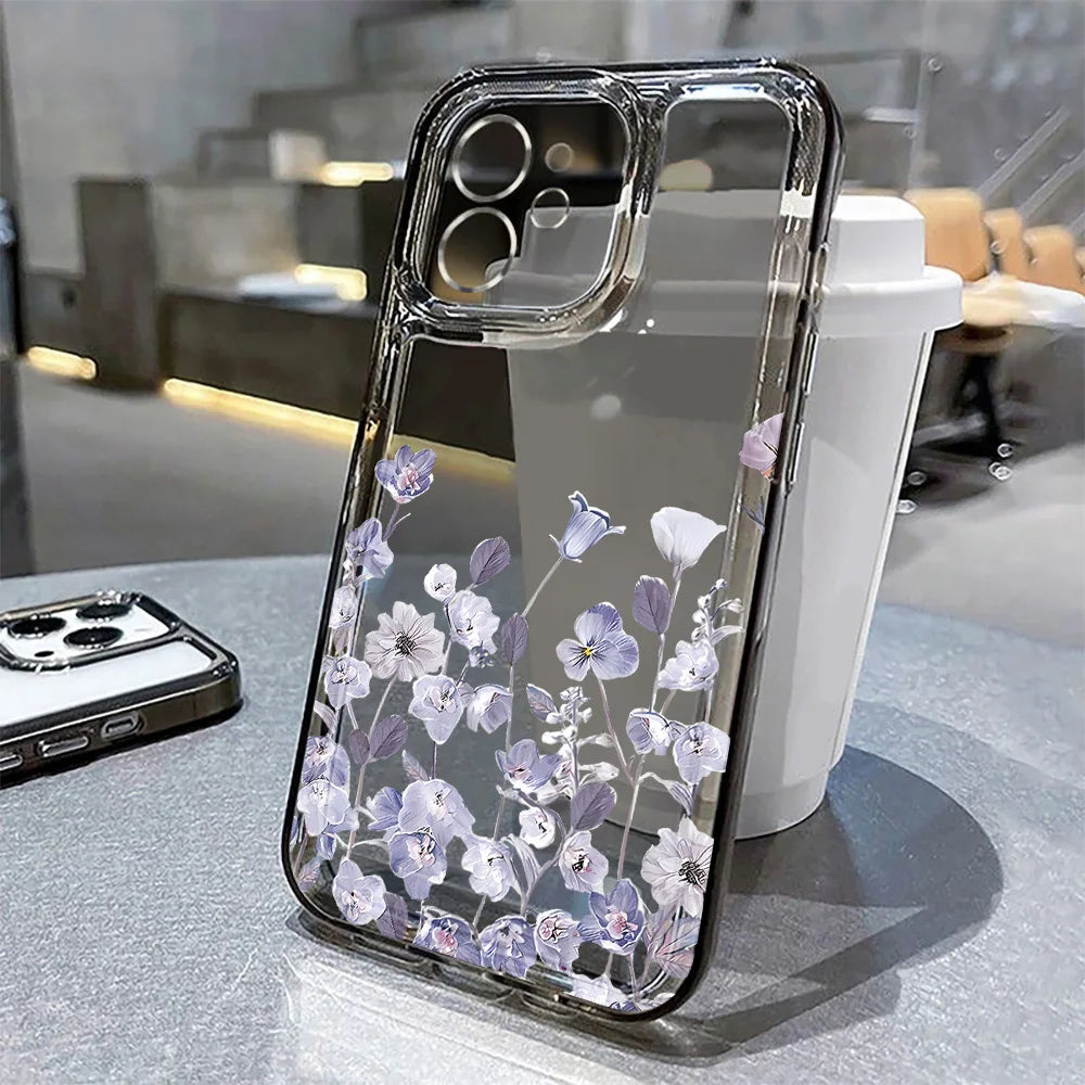 Purple Flower Phone Case For iPhone 16 Pro Case iPhone 14 11 13 12 15 Pro Max 16e XR 7 8 Plus SE 2 3 Shockproof Soft Clear Cover