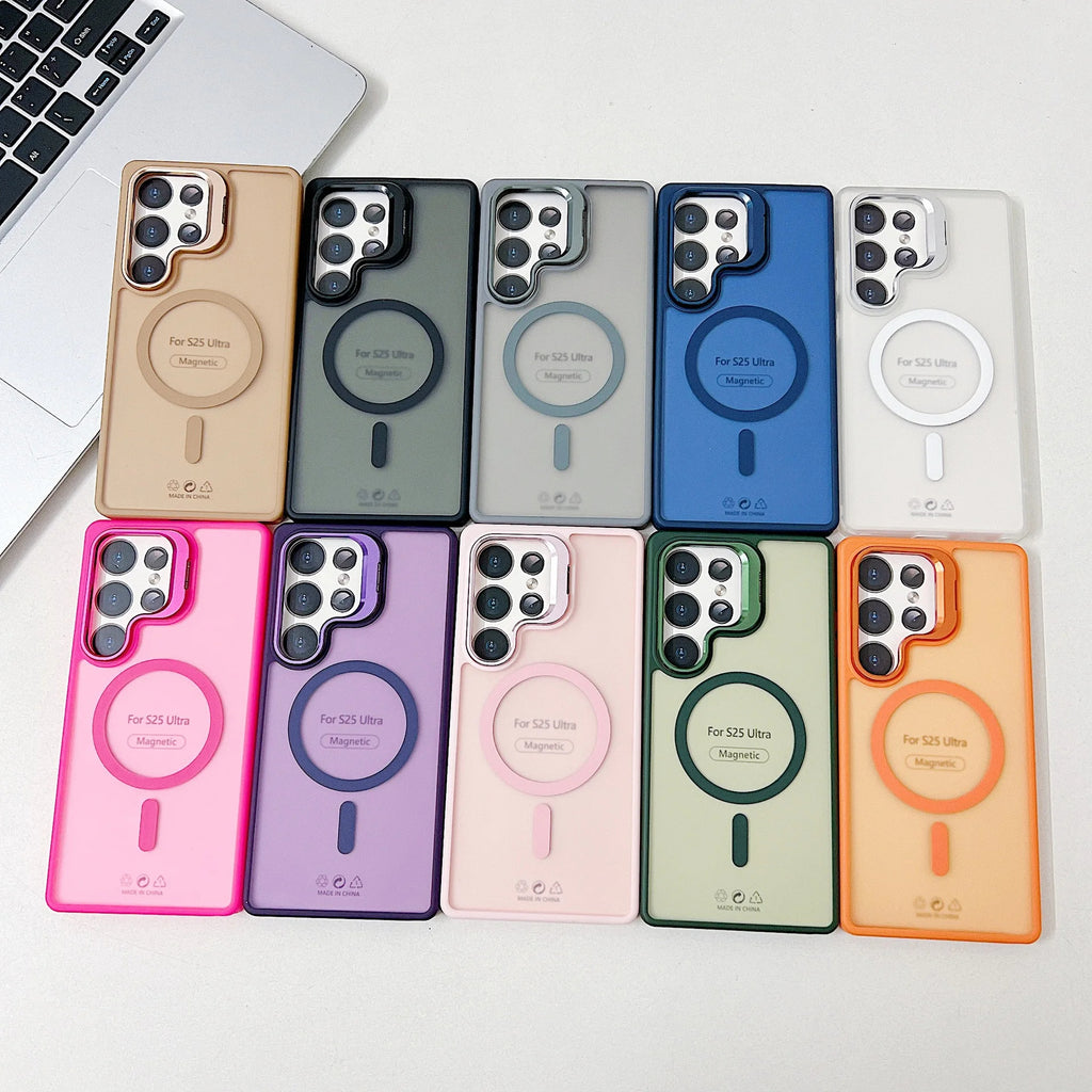 2026 Business Magnetic Case for Samsung Galaxy S24 Matte Soft Touch Anti-Yellow Phone Case with Metal Camera Frame S25ULTRA