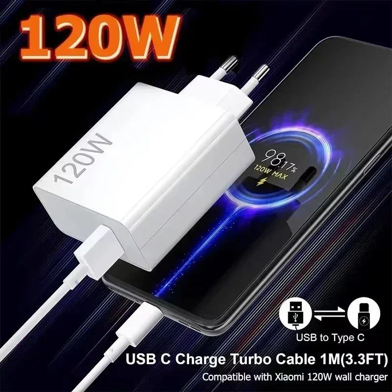 Lenovo 120W Ultra Fast Charging Phone Charger Quick USB to Type-C High-performance Adapter For iPhone Samsung Huawei