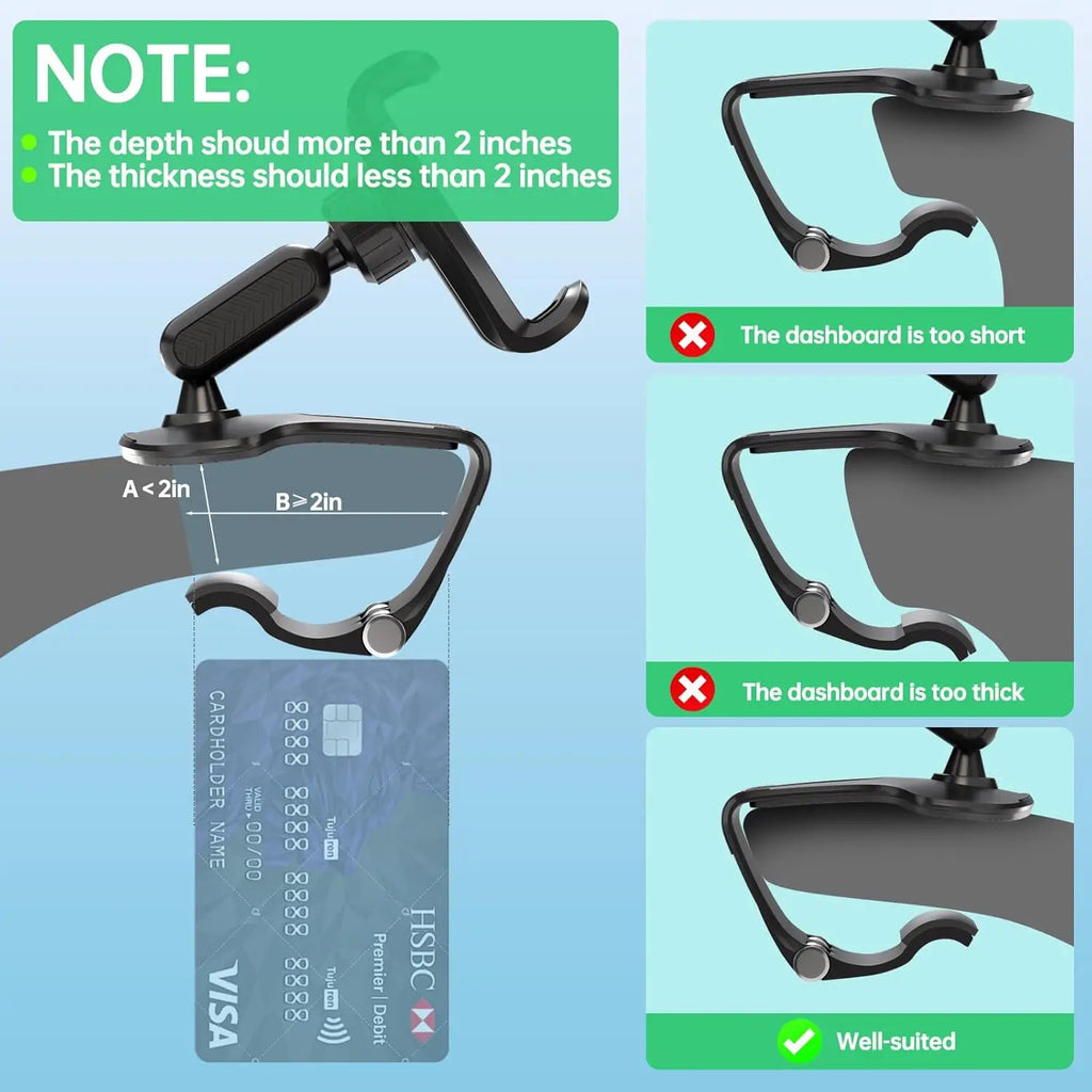 Phone Mount for Car Dashboard, 360 Degree Rotation Universal Cell Phone Holder for Car Clip Mount Stand Suitable for phones