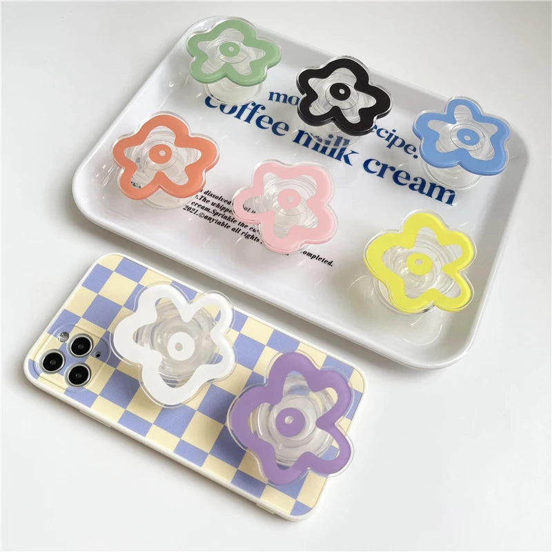 Cute Solid Color Flower Glossy Foldable Socket Pocket Grip Phone Holder for IPhone 17 Pro Max Griptok Finger Ring Stand Bracket