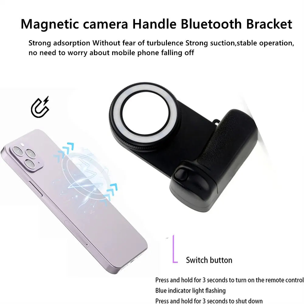 2026 Magsafe Bluetooth Shutter Phone Holder Camera Handle Grip Selfie Stablizer W FillLight Shooting for Iphone 16 15 14 Android