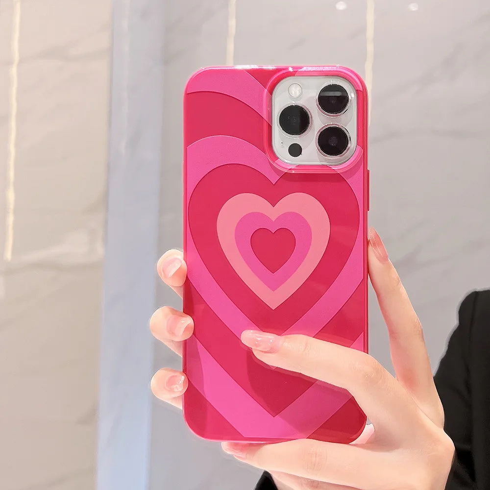 Cute Gradient Pink Sweet Love Heart Phone Case for iPhone 16 15 14 13 12 11 Pro Max Plus Soft Cover