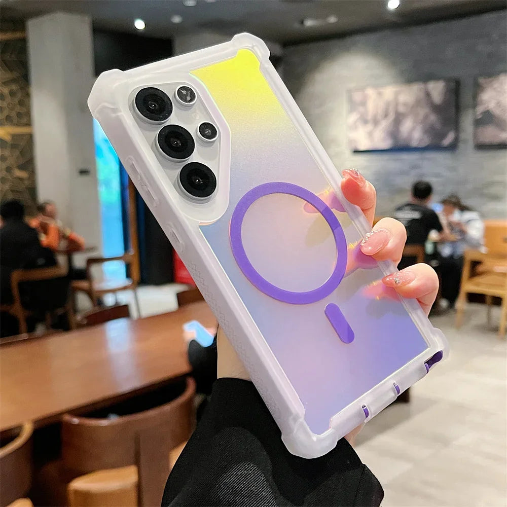 2026 Luxury Chameleon Color Changing Case for Galaxy S26 S25 Ultra S24 Plus Shockproof Magnetic Double Layer Protective Cover